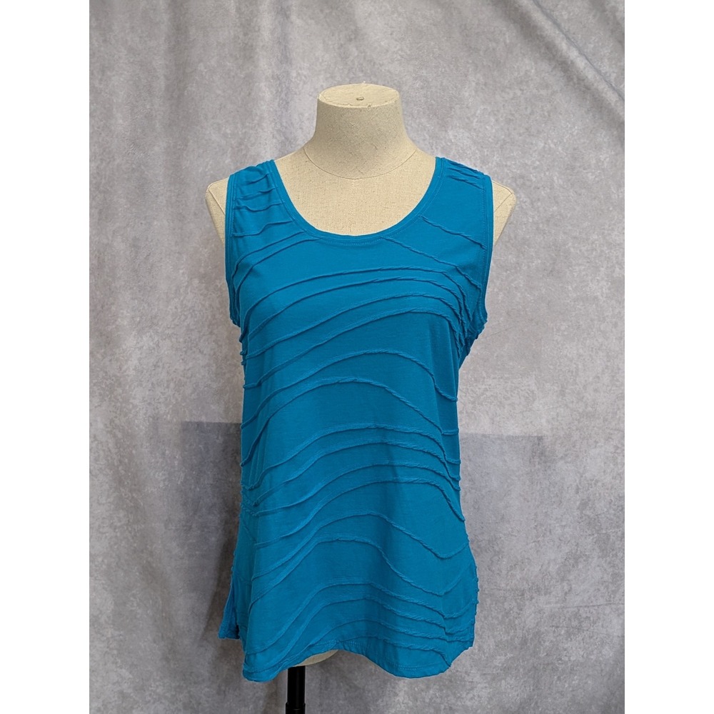 Simply Vera Vera Wang Teal Blue Wavy Textured Pintuck Tank Top Sleeveless Small